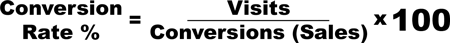 Conversion Rate = visits / conversions